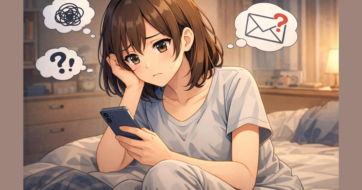 メール内容に悩む女の子の画像